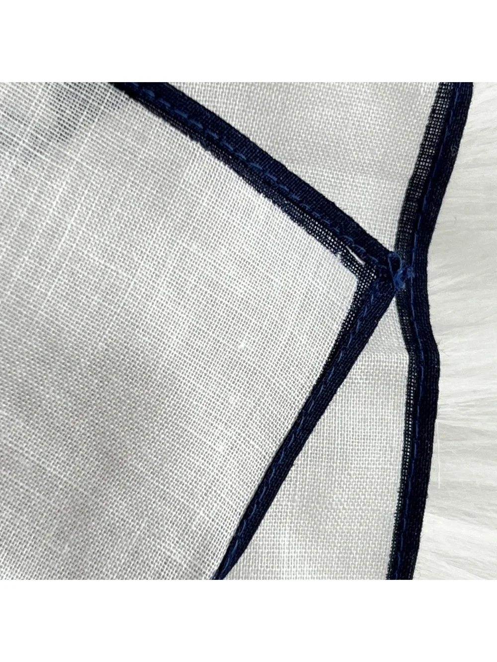 Japanese Kite Festival Scarf Navy White Daruma Folk Art Linen Look 16.5”
